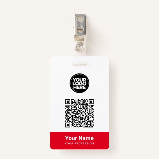 カスタム従業員名会社ロゴQrコード バッジ (正面クリップ)