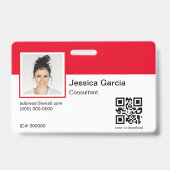 カスタム従業員名写真とQRコード赤 バッジ (正面)