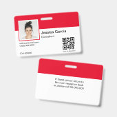 カスタム従業員名写真とQRコード赤 バッジ (正面＆裏面)