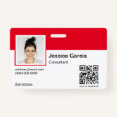 カスタム従業員名写真とQRコード赤 バッジ (正面)