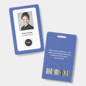 カスタム従業員青 |写真、バーコード、ロゴ、名前 バッジ (正面&裏面)