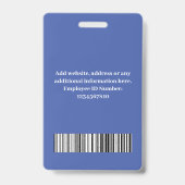 カスタム従業員青 |写真、バーコード、ロゴ、名前 バッジ (裏面)