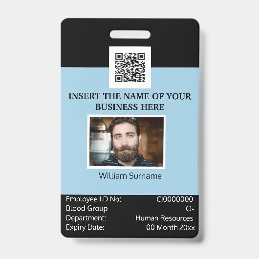 カスタム従業員IDカードテンプレート両面青 バッジ (正面)