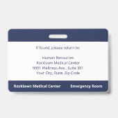 カスタム従業員Photo Navy Blue Medical ID バッジ (裏面)