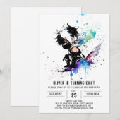 カスタム忍者シンプルボーイデジタル誕生日 招待状 (正面/裏面)