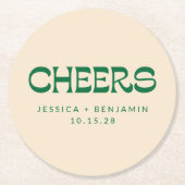 カスタム応援グリーンアールデコシッモダンク結婚ス ラウンドペーパーコースター (正面)