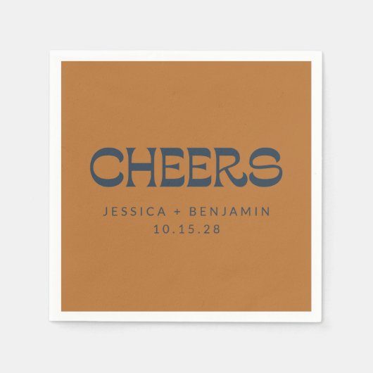 カスタム応援銅ネイビーブルーモダン結婚ズ スタンダードカクテルナプキン (正面)