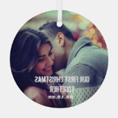 カスタム恋人フォトホリデーズカワイイ ガラスオーナメント (裏面)