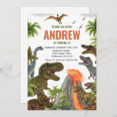 カスタム恐竜の誕生日パーティー 招待状 (正面/裏面)