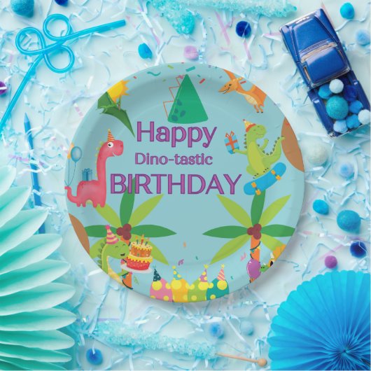 カスタム恐竜ハッピーバースデーパーティー ペーパープレート (パーティー)