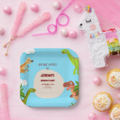 カスタム恐竜フォト誕生日招待状 ペーパープレート (パーティー)