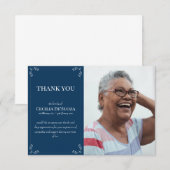 カスタム悔やみや弔慰葬式ダークブルー サンキューカード (正面/裏面)