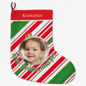 カスタム愛の平和の喜び写真 ラージクリスマスストッキング (正面)