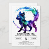 カスタム愛らしいウルフデジタルボーイ誕生日 招待状 (正面/裏面)