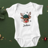 カスタム愛らしいトナカイの装パーソナライズされた置 ベビーボディスーツ