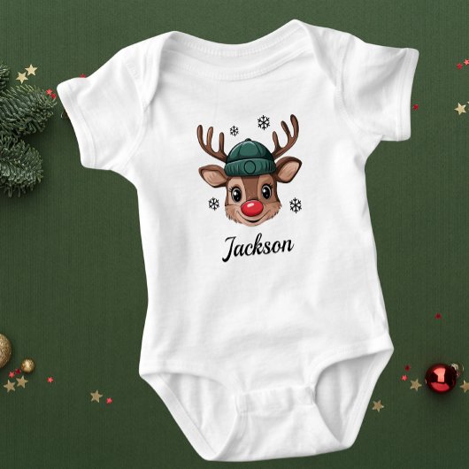 カスタム愛らしいトナカイの装パーソナライズされた置 ベビーボディスーツ