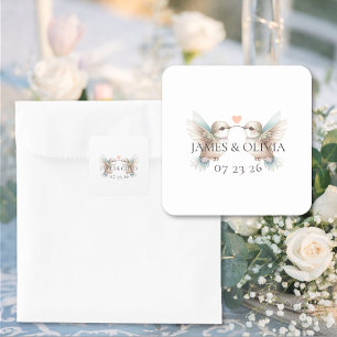 カスタム愛らしいハミングバード結婚ハート スクエアシール
