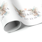 カスタム愛らしいハミングバード結婚ハート ラッピングペーパー (ロールコーナー)