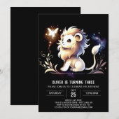 カスタム愛らしいライオン誕生日 招待状 (正面/裏面)