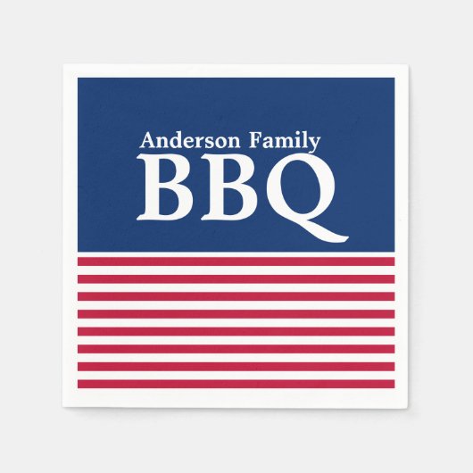 カスタム愛国的な赤、白、青 スタンダードカクテルナプキン (正面)