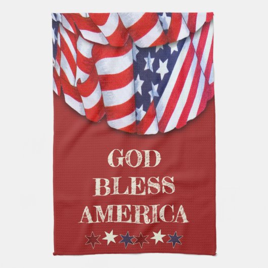 カスタム愛国的赤白青スターズバンティング キッチンタオル (縦)