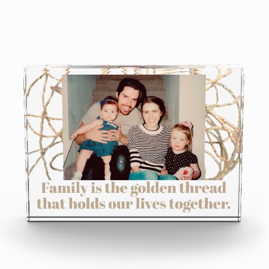 カスタム感動的引用文家族金ゴールド白 フォトブロック (正面)
