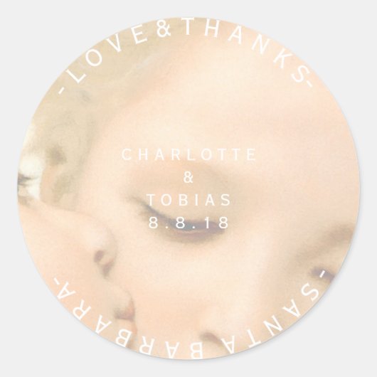 カスタム感謝していウェディングフォトデリケート白い甘い ラウンドシール (正面)