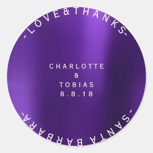 カスタム感謝していウェディングミニマル紫プラム ラウンドシール (正面)