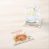 カスタム感謝祭オレンジカボチャ紅葉 スクエアペーパーコースター (インサイチュ)