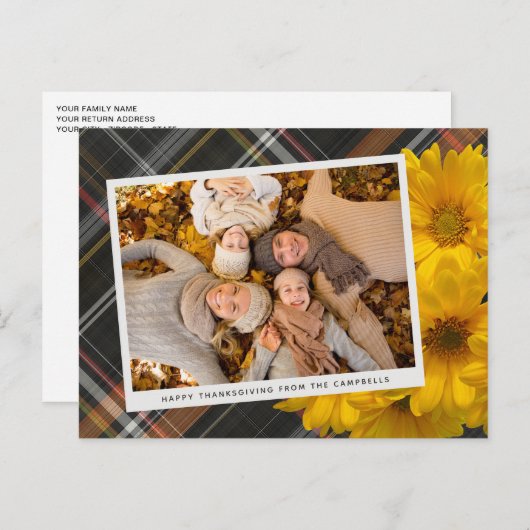カスタム感謝祭グリーティングオンプレイドホリデーカード ポストカード (正面/裏面)
