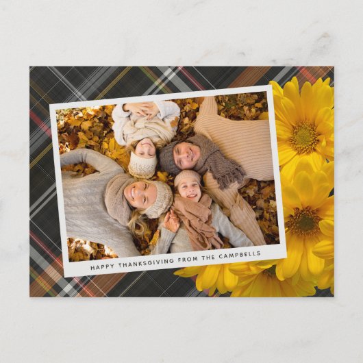 カスタム感謝祭グリーティングオンプレイドホリデーカード ポストカード (正面)