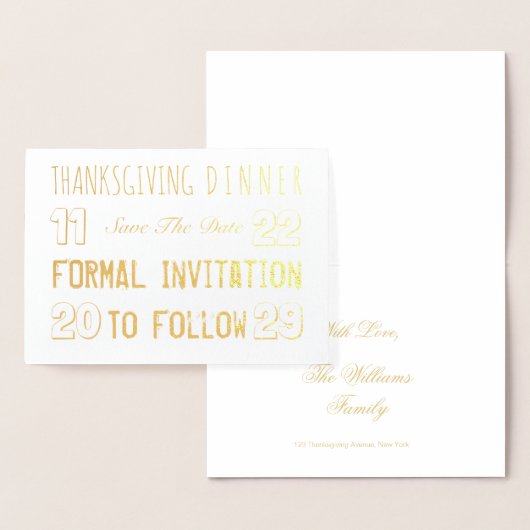 カスタム感謝祭ディナー日付フォイルカードを保存 箔カード (ディスプレー)