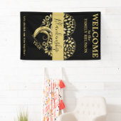 カスタム懇親会ハート型ツリーブラック金ゴールド 横断幕 (インサイチュ)