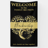 カスタム懇親会ハート型ツリーブラック金ゴールド 横断幕 (縦)