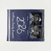 カスタム懇親会バナー2フォトブルーシルバー タペストリー (正面(横))