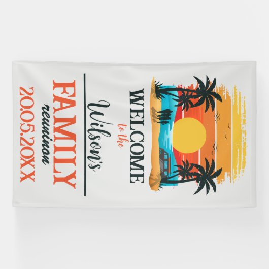 カスタム懇親会ファミリービーチサンセットパームツリーズ 横断幕 (横)