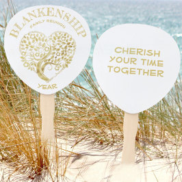 カスタム懇親会ファミリ金ゴールドハートツリー両面 ハンドファン