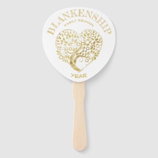 カスタム懇親会ファミリ金ゴールドハートツリー両面 ハンドファン (正面)