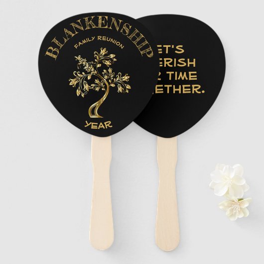 カスタム懇親会ブラック金ゴールドツリー両面 ハンドファン (正面&裏面)