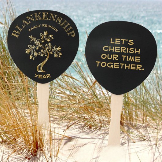 カスタム懇親会ブラック金ゴールドツリー両面 ハンドファン