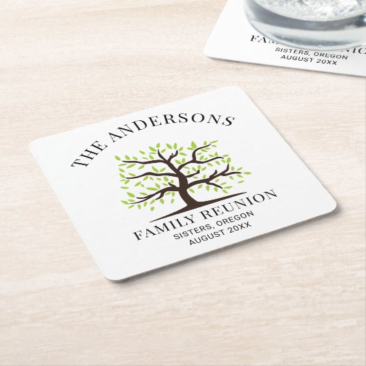 カスタム懇親会系図学ツリー スクエアペーパーコースター (アングル)