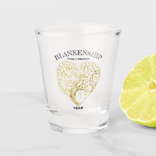 カスタム懇親会金ゴールドハートツリーキープサケ ショットグラス (正面)