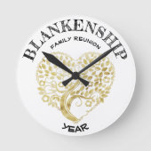 カスタム懇親会金ゴールドハートツリーキープサケ ラウンド壁時計 (正面)