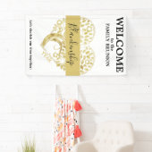 カスタム懇親会金ゴールドハート型ツリーホワイト 横断幕 (インサイチュ)