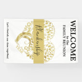 カスタム懇親会金ゴールドハート型ツリーホワイト 横断幕 (横)