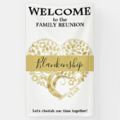 カスタム懇親会金ゴールドハート型ツリーホワイト 横断幕 (縦)