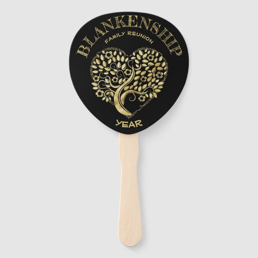 カスタム懇親会金ゴールドハート型ツリー ハンドファン (正面)
