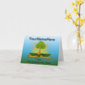 カスタム懇親会、グリーンツリー（太陽光線あり） カード (黄色い花)