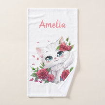 カスタム手ぬぐい – かわいい猫と花の漫画