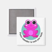 カスタム手を洗うキッズピンクフロッグ マグネット (正面/裏面)